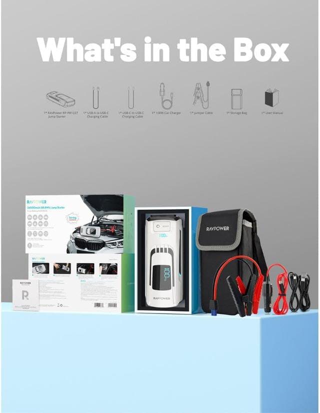 RAVPower 3-in-1 Jump Starter with 24000mAh Power Bank & LED Flashlight