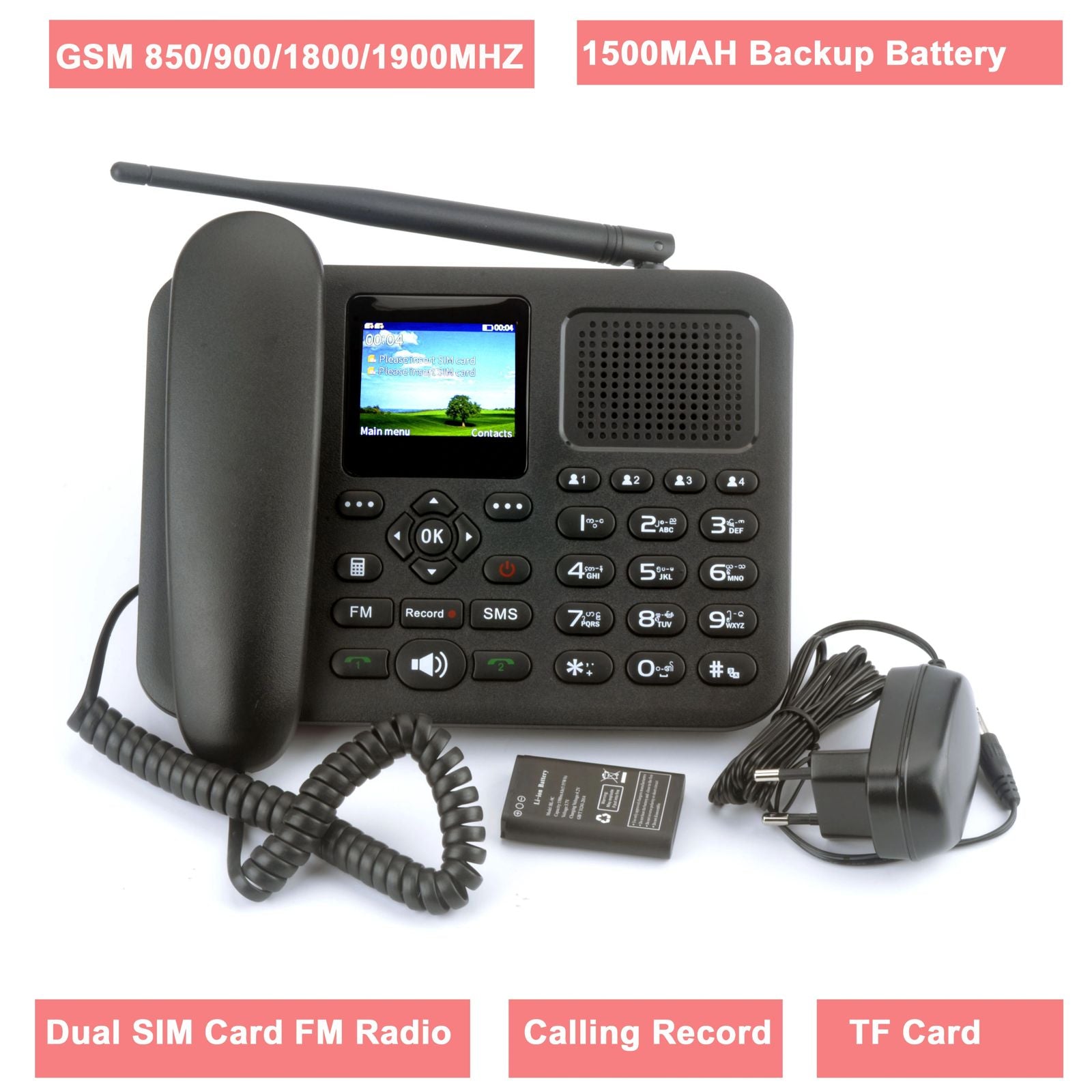 هاتف لاسلكي ثابت بتقنية GSM مع شاشة LCD ملونة
