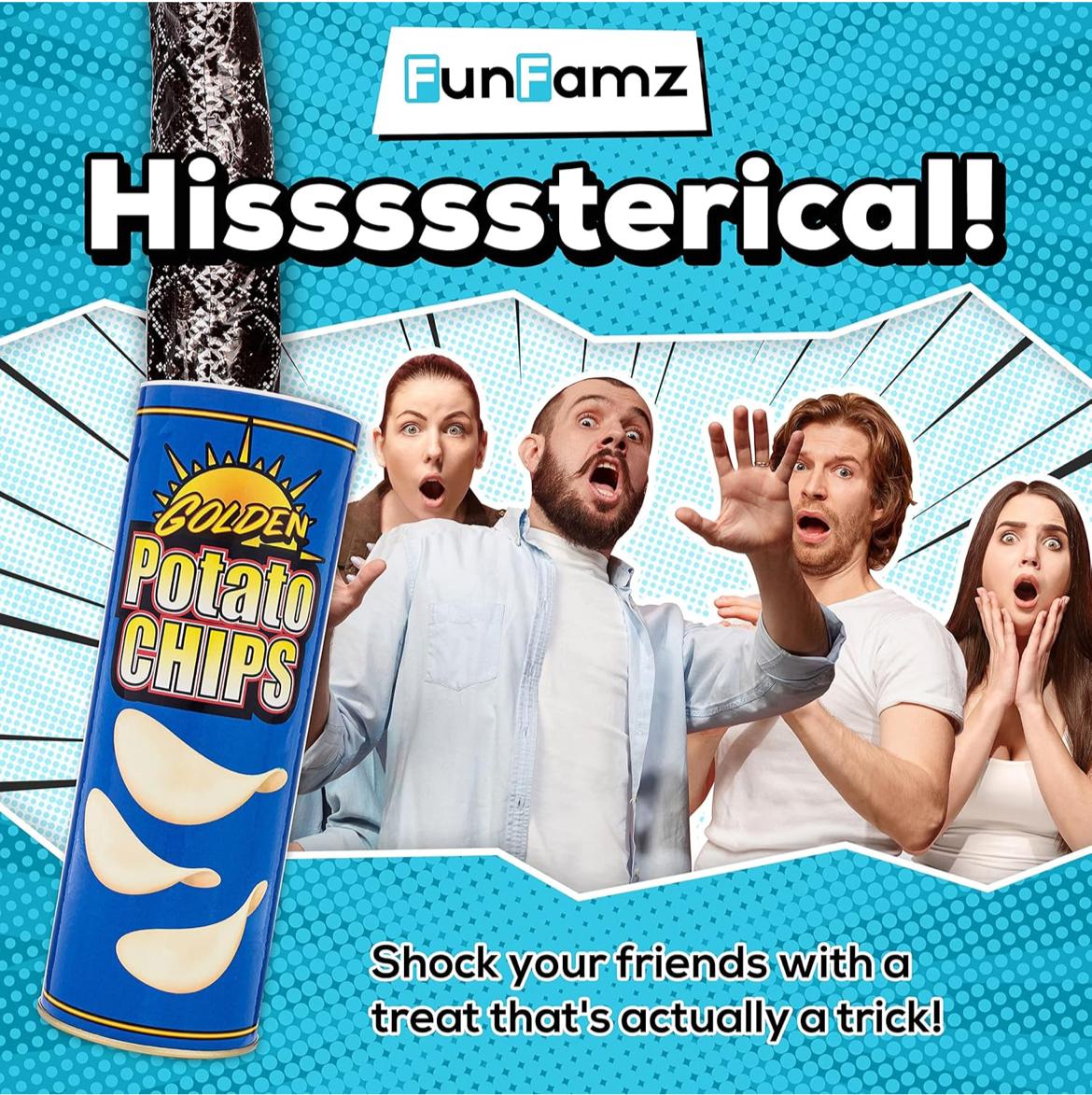 علبة رقائق البطاطس الأصلية من FunFamz مع ثعبان للمقالب