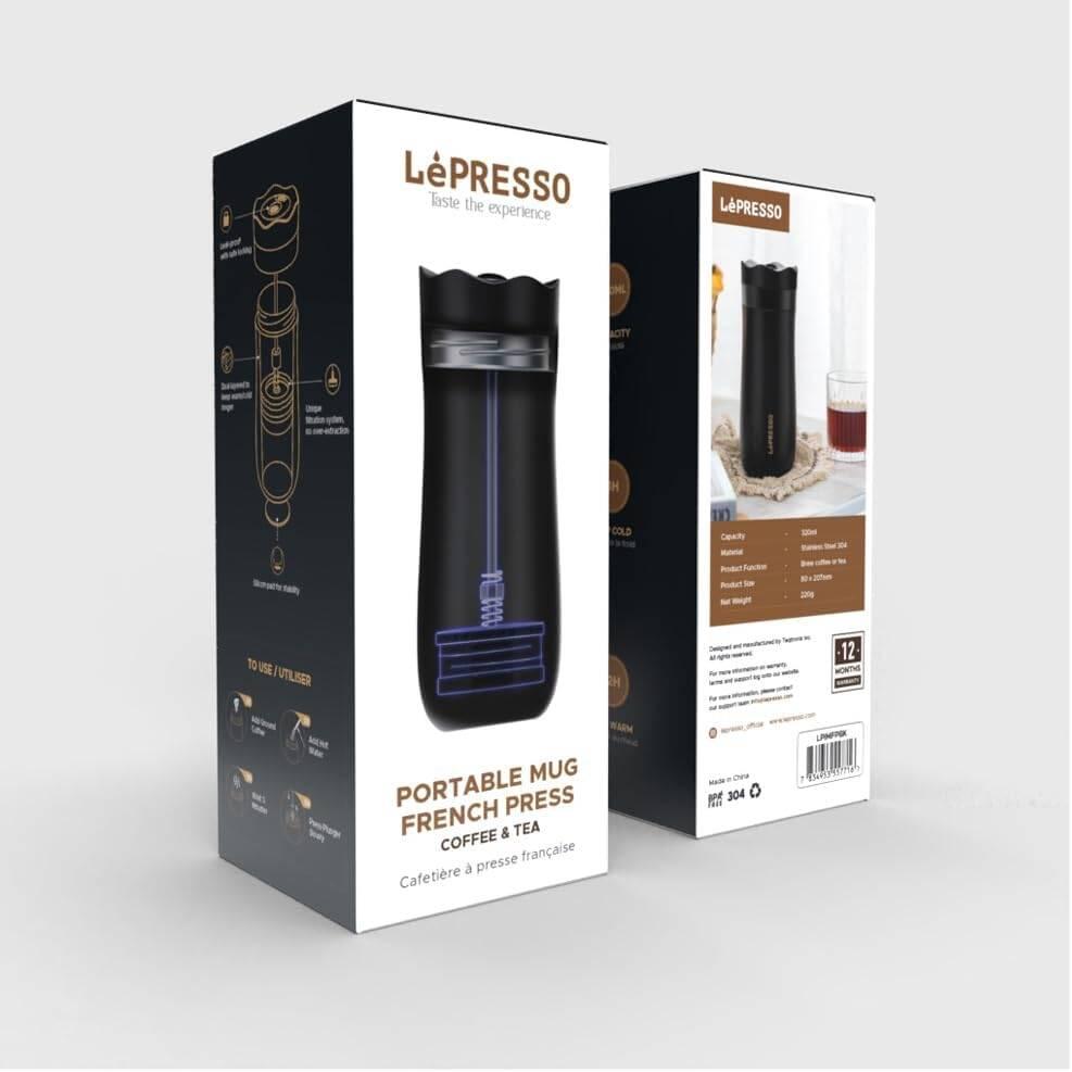 كوب LePresso المعزول مع مكبس فرنسي - أسود