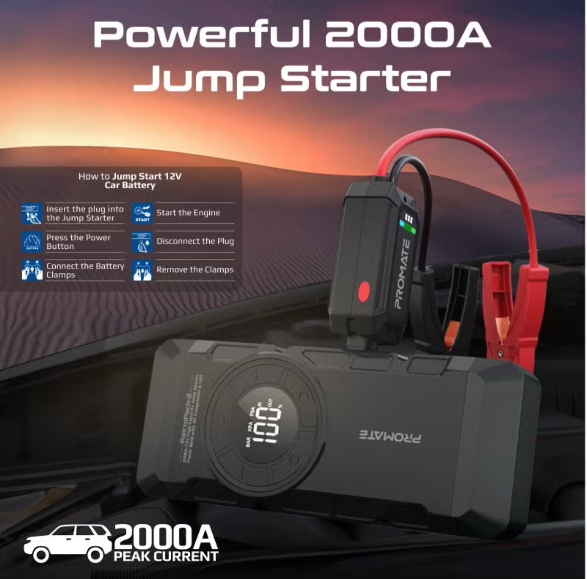 A/12V مع منفاخ هواء بقوة 150PSI وبنك طاقة بسعة 12000mAh مع كشاف