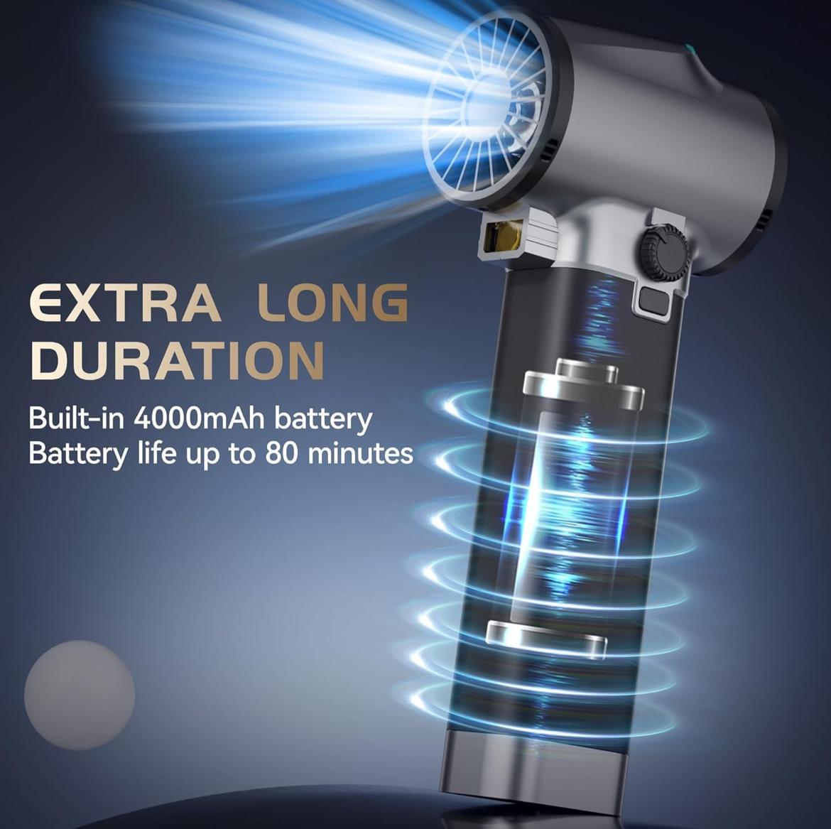 مجفف هواء Turbo Booster للسيارات، منفاخ هواء بقوة 181 قدم/ثانية مع إضاءة