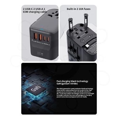 محول السفر GaN بقدرة 65W مع كابل قابل للسحب (HHT907)