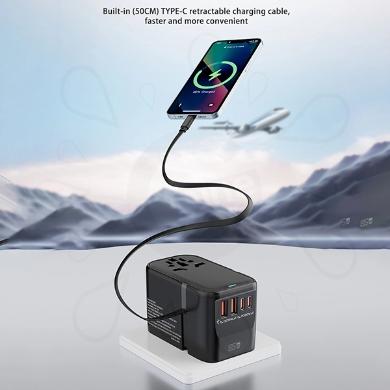 محول السفر GaN بقدرة 65W مع كابل قابل للسحب (HHT907)