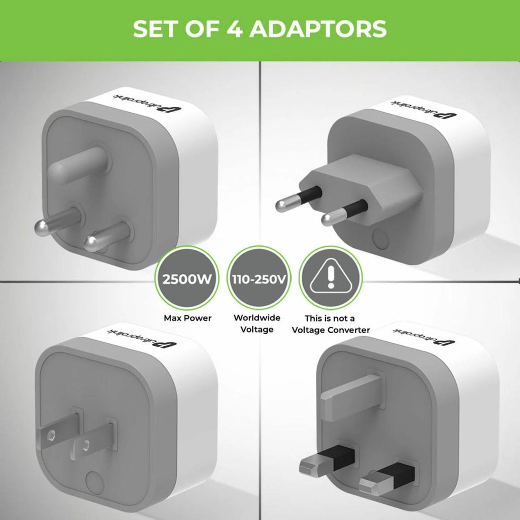 Ultraprolink Travel Qubes محولات AC عالمية للسفر (عبوة من 4 قطع)