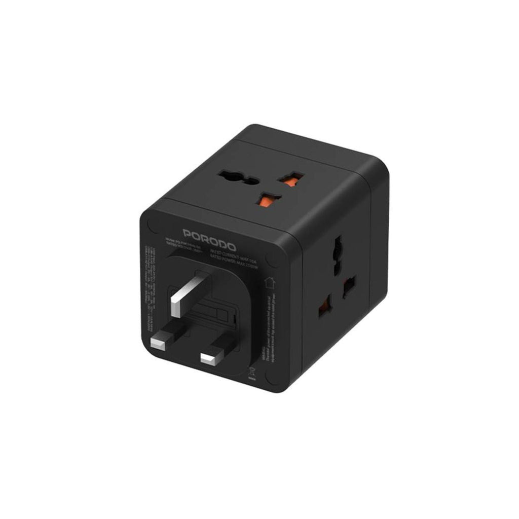 Porodo محول طاقة عالمي بـ 4 منافذ AC مع منفذي USB-A ومنفذ USB-C