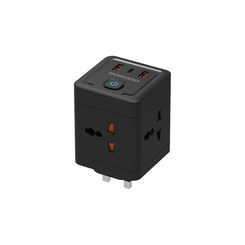 Porodo محول طاقة عالمي بـ 4 منافذ AC مع منفذي USB-A ومنفذ USB-C