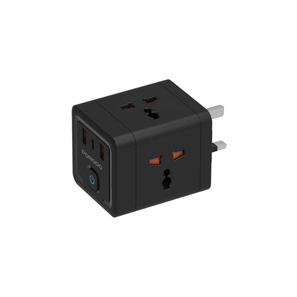 Porodo محول طاقة عالمي بـ 4 منافذ AC مع منفذي USB-A ومنفذ USB-C