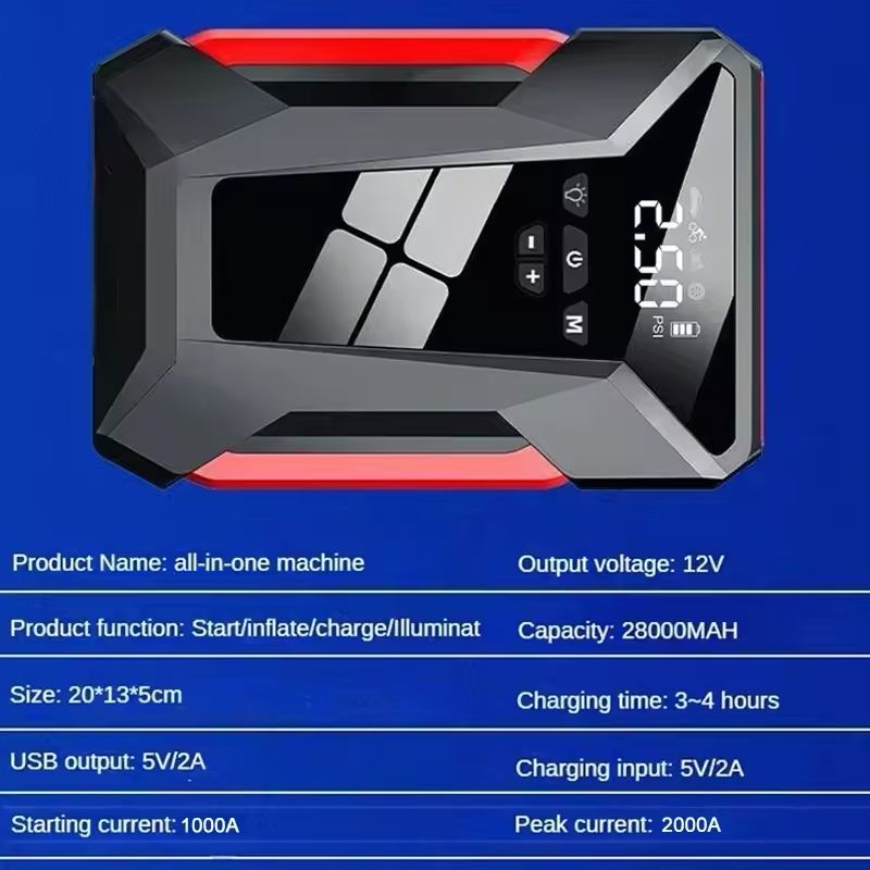 في 1 سيارة الانتقال بدء ضاغط4 الهواء 28000mAh قوة البنك بطارية محمولة الداعم منفاخ إطارات رقمي شحن سريع