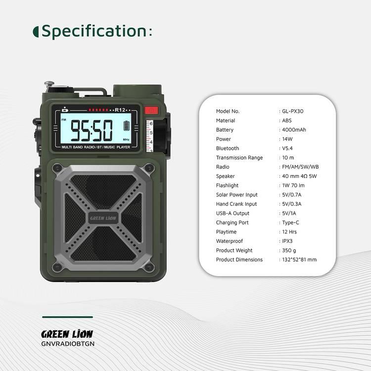 مع باور بانك، وقت تشغيل 12 ساعة، مدىGreen Lion Vintage Solar Pro