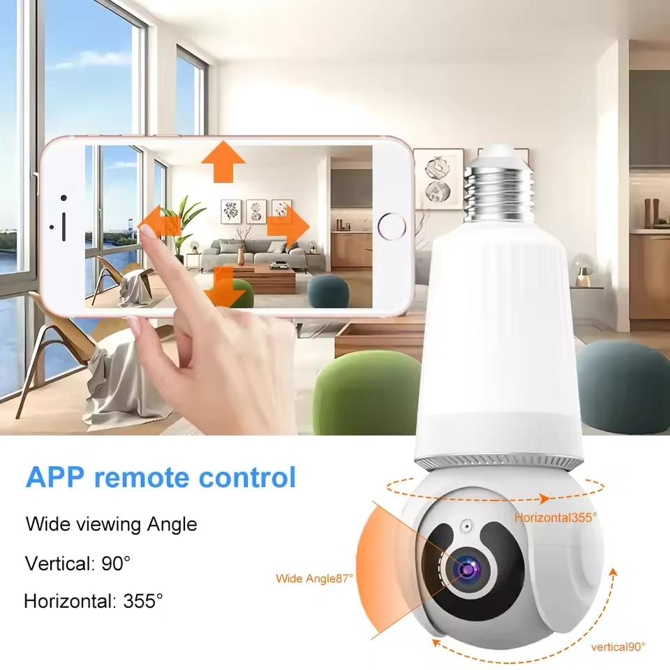 لمبة كاميرا مراقبة Wi-Fi E27 2 في 1 بكشف ذكي وصوت ثنائي الاتجاه ورؤية ليلية