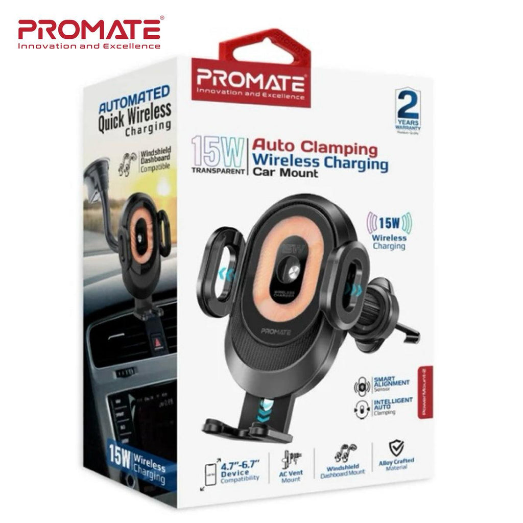&nbsp;PROMATE 15W - حامل شحن لاسلكي شفاف للسيارة بتثبيت تلقائي: