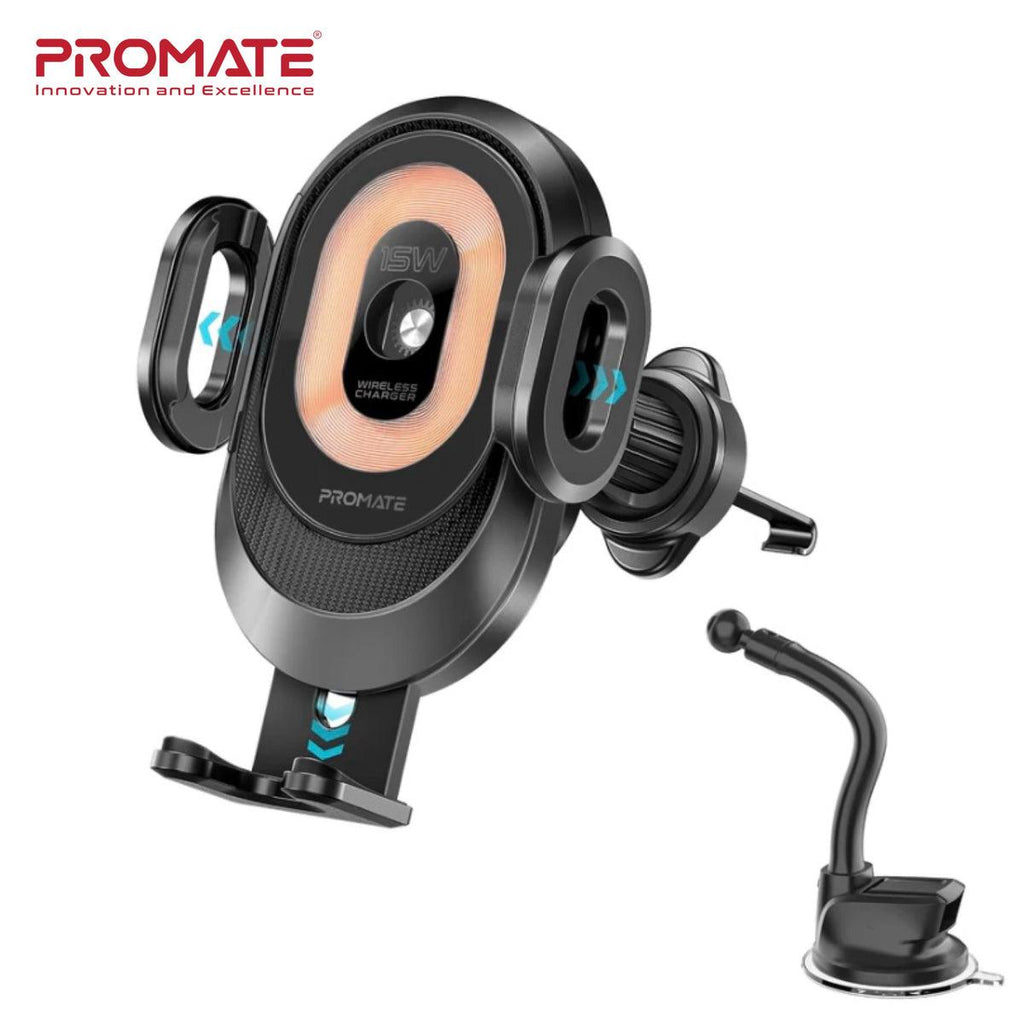&nbsp;PROMATE 15W - حامل شحن لاسلكي شفاف للسيارة بتثبيت تلقائي:
