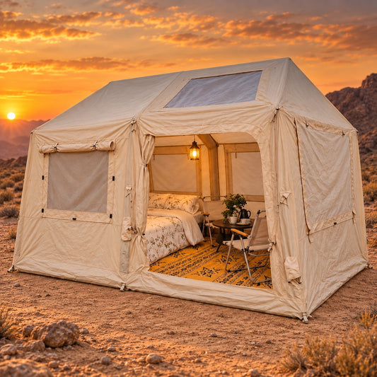 Toby's Inflatable Tent-04 Camping Tent with Pump 4-6 Person Glamping Tents Luxury Cabin Tent with Mesh Windows Doors, Rechargeable Battery For Inflation
