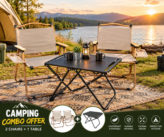 Camping Furniture Set – 2 Folding Chairs with Cup Holders & 1 Portable Folding Table