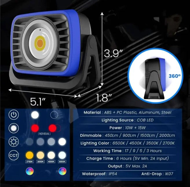 مصباح عمل محمول قوي ومتعدد الاستخدامات Toby's CPL-T05