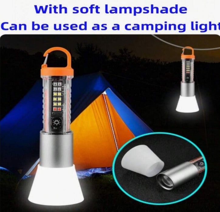 مصباح و كشاف يدوي للتخييم قابل للشحن مع 8 مستويات إضاءة