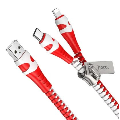 Hoco U97 Zipper كابل 2 في 1 للشحن - أحمر وأبيض: شحن سريع وسهولة الاستخدام