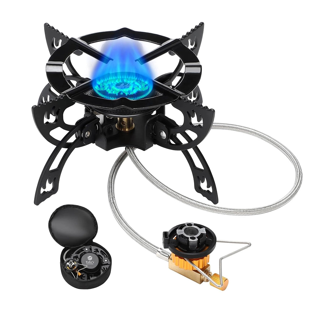 Toby's Gas Stove 03 New Alloy Portable Picnic Camping Stove Windproof Design Gas Cooking Burner with Piezo Ignition and Carrying Case Foldable Stove for Outdoor Backpacking/Hiking/Picnic/Car