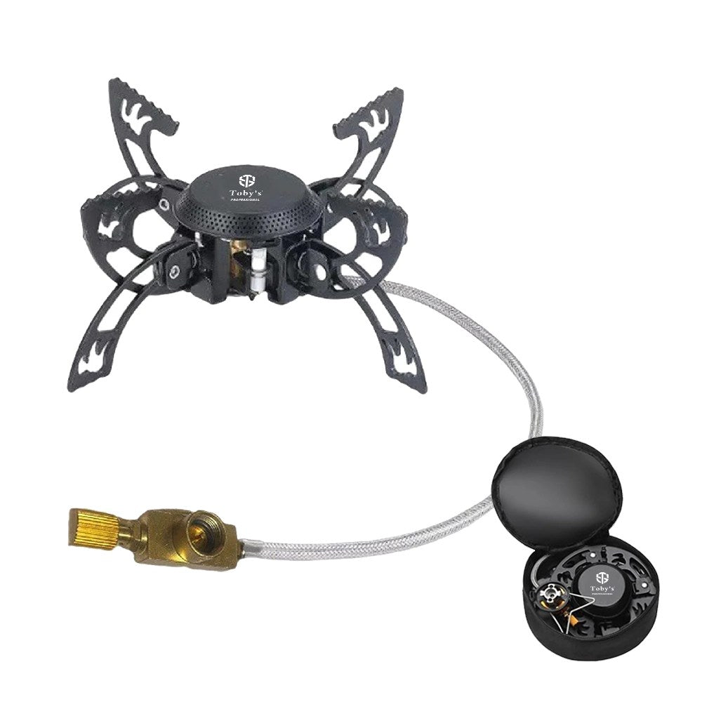 Toby's Gas Stove 03 New Alloy Portable Picnic Camping Stove Windproof Design Gas Cooking Burner with Piezo Ignition and Carrying Case Foldable Stove for Outdoor Backpacking/Hiking/Picnic/Car