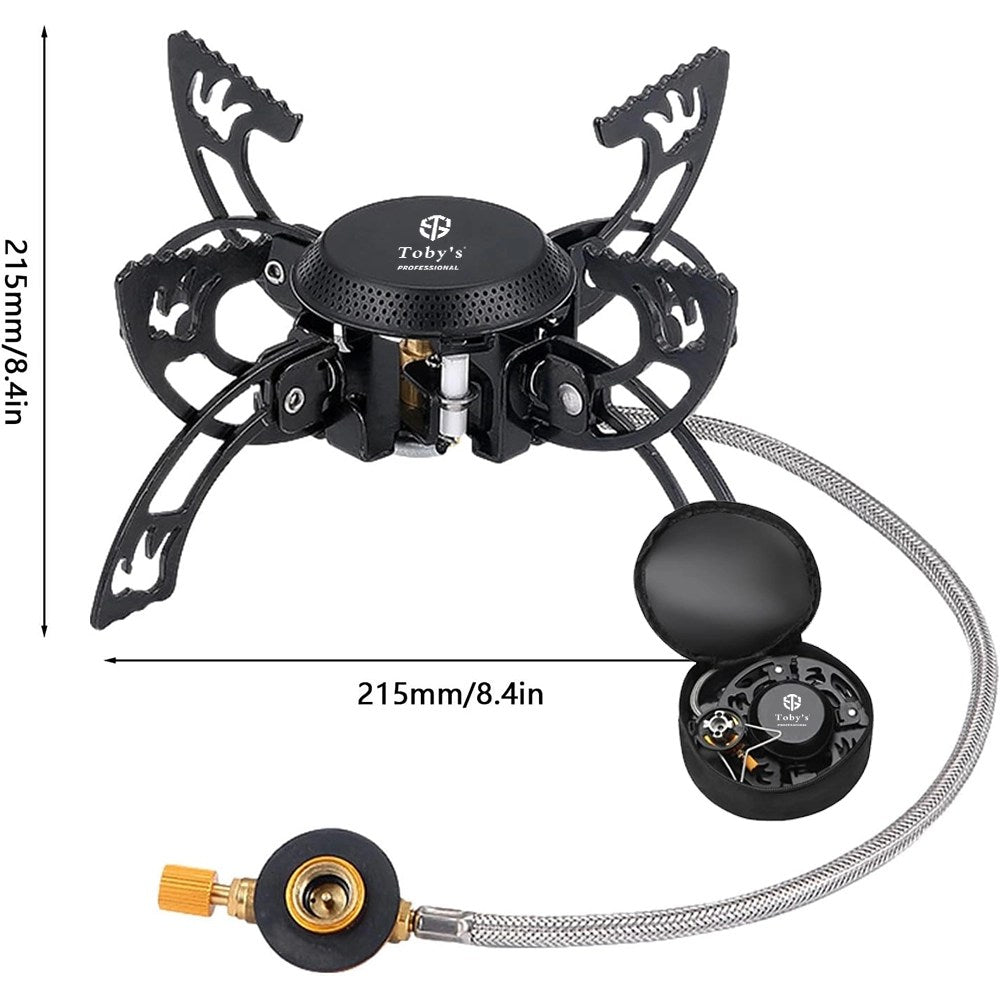 Toby's Gas Stove 03 New Alloy Portable Picnic Camping Stove Windproof Design Gas Cooking Burner with Piezo Ignition and Carrying Case Foldable Stove for Outdoor Backpacking/Hiking/Picnic/Car
