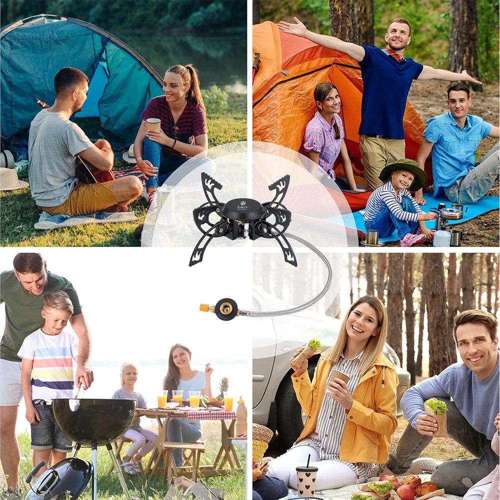 Toby's Gas Stove 03 New Alloy Portable Picnic Camping Stove Windproof Design Gas Cooking Burner with Piezo Ignition and Carrying Case Foldable Stove for Outdoor Backpacking/Hiking/Picnic/Car