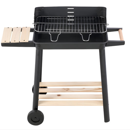 Outdoor Standing Barbecue Grill on Wheels – Adjustable Height Charcoal BBQ Trolley with Side Shelf & Wheels (GRILL ON WHEELS) ALOMAIRI