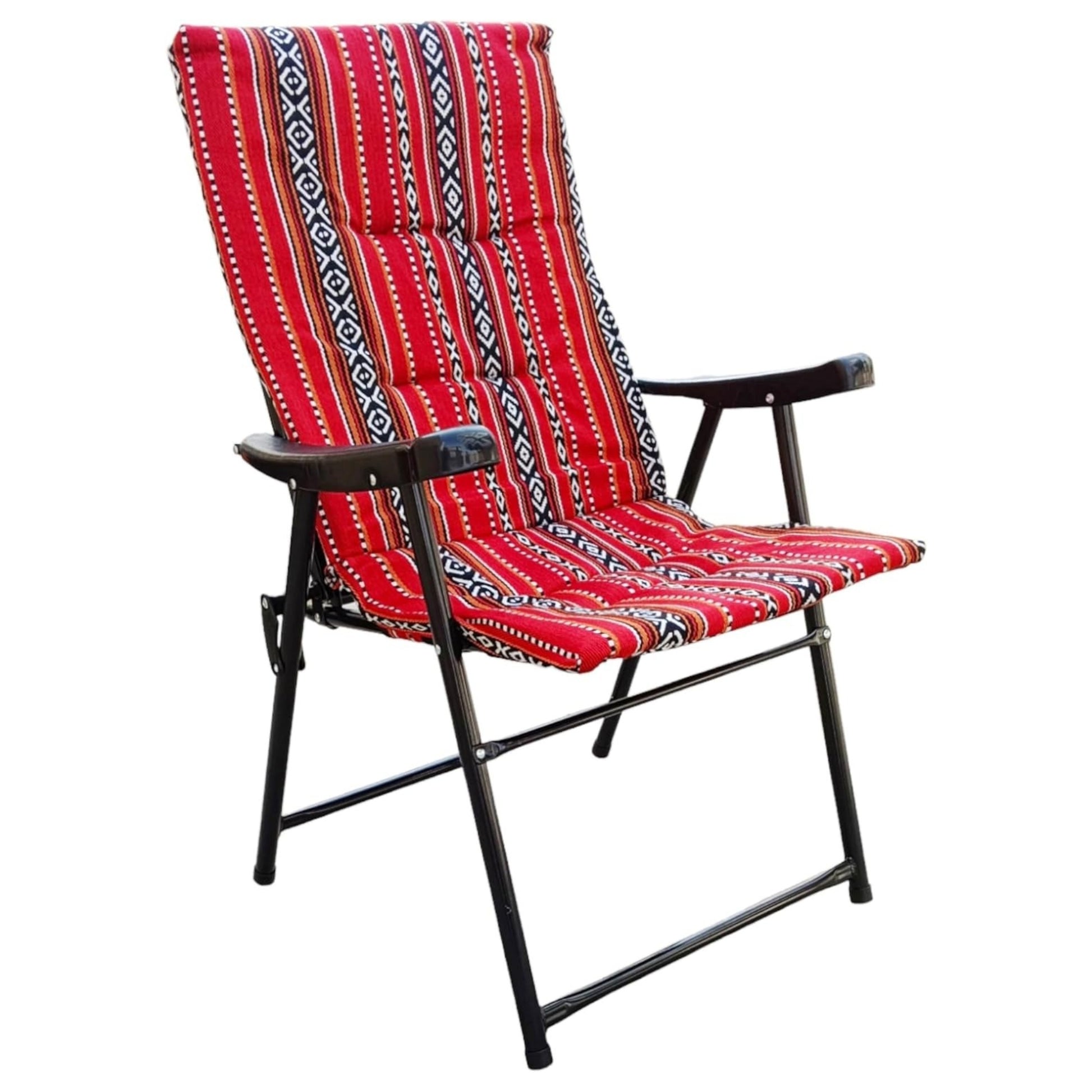 GO2CAMPS Foldable Camping Chair with Cushion – Heavy Duty Sadu Red Design | Portable Outdoor Travel & Beach Chair ALOMAIRI