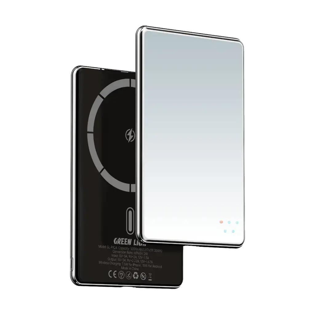 باور بانك Green Lion Mirror Design بسعة 5000mAh - أسود