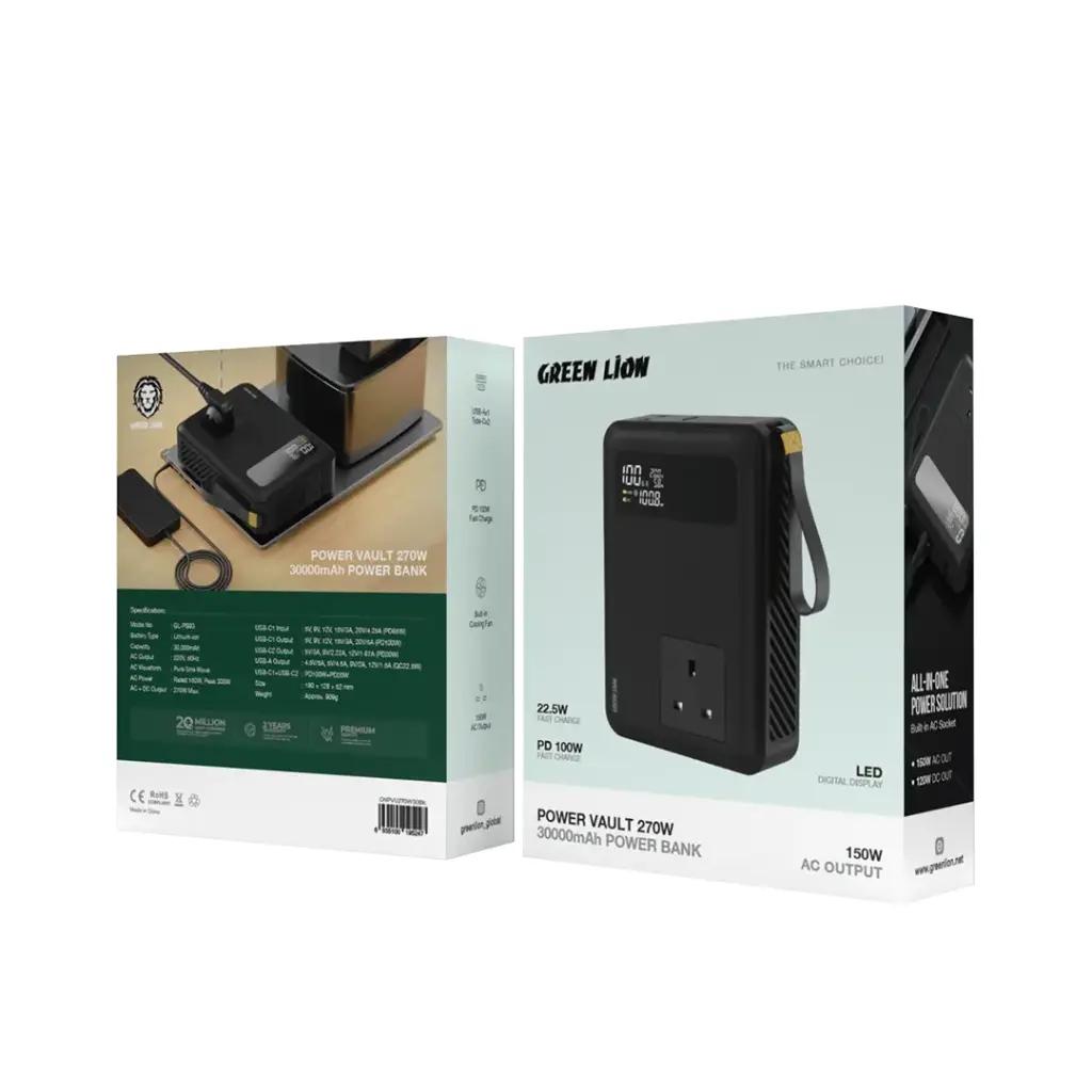 جرين ليون باور فولت 270W 30000mAh باور بنك - أسود