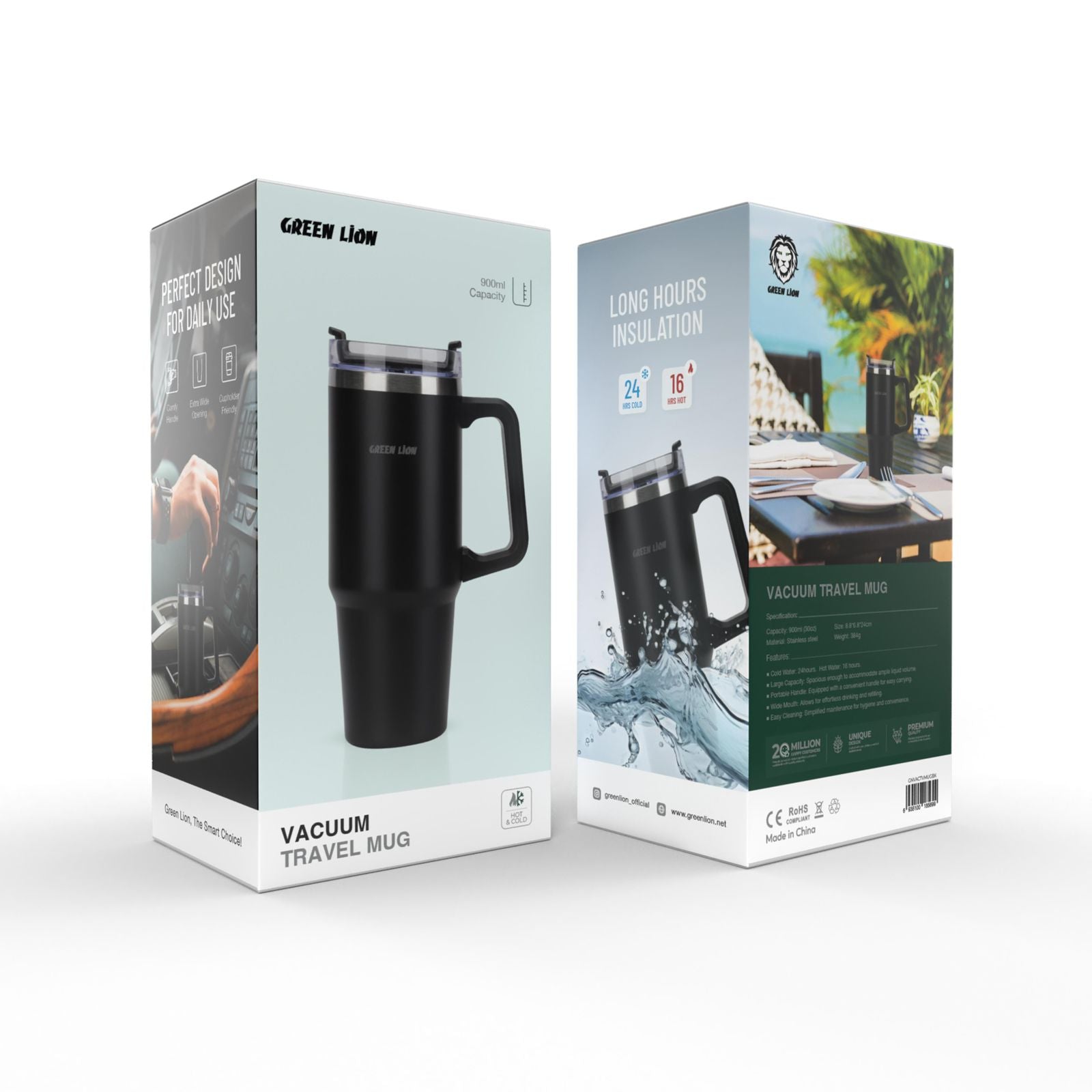 استمتع بمشروباتك المفضلة ساخنة أو باردة لساعات مع كوب السفر Green Lion Vacuum Travel Mug