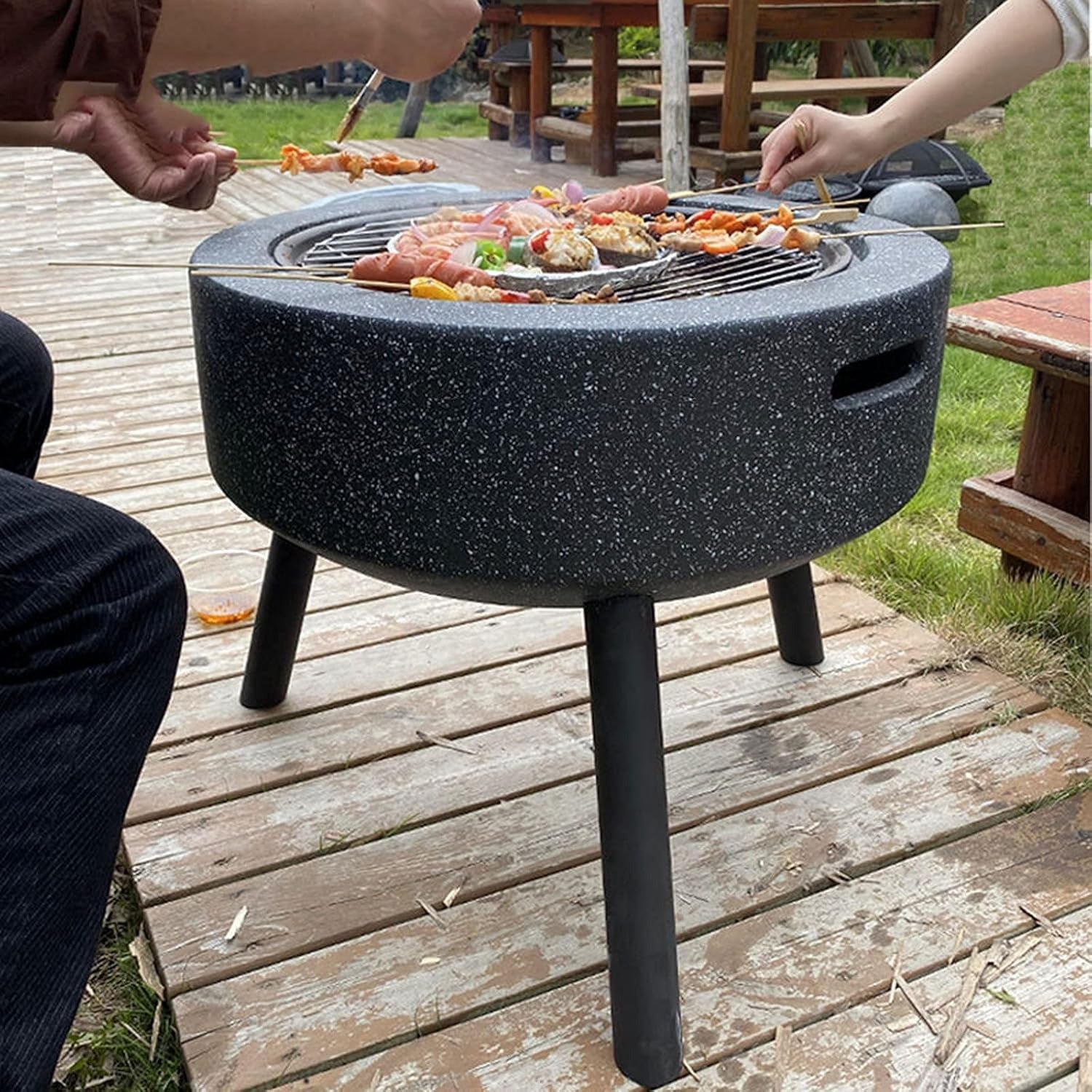 Outdoor Fire Pit & Charcoal Grill – Decorative Stone-Look Brazier (59×59×59cm) ALOMAIRI