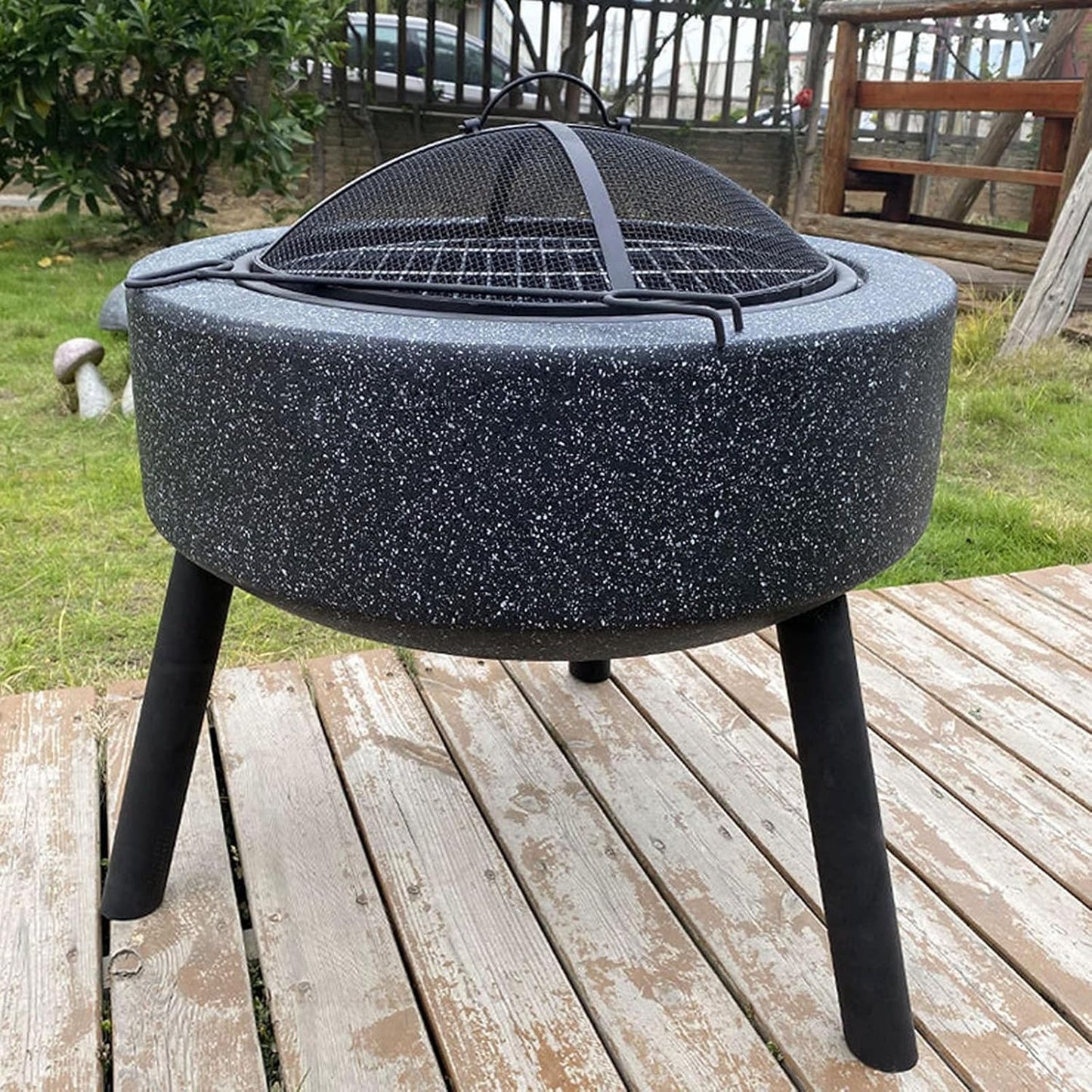 Outdoor Fire Pit & Charcoal Grill – Decorative Stone-Look Brazier (59×59×59cm) ALOMAIRI