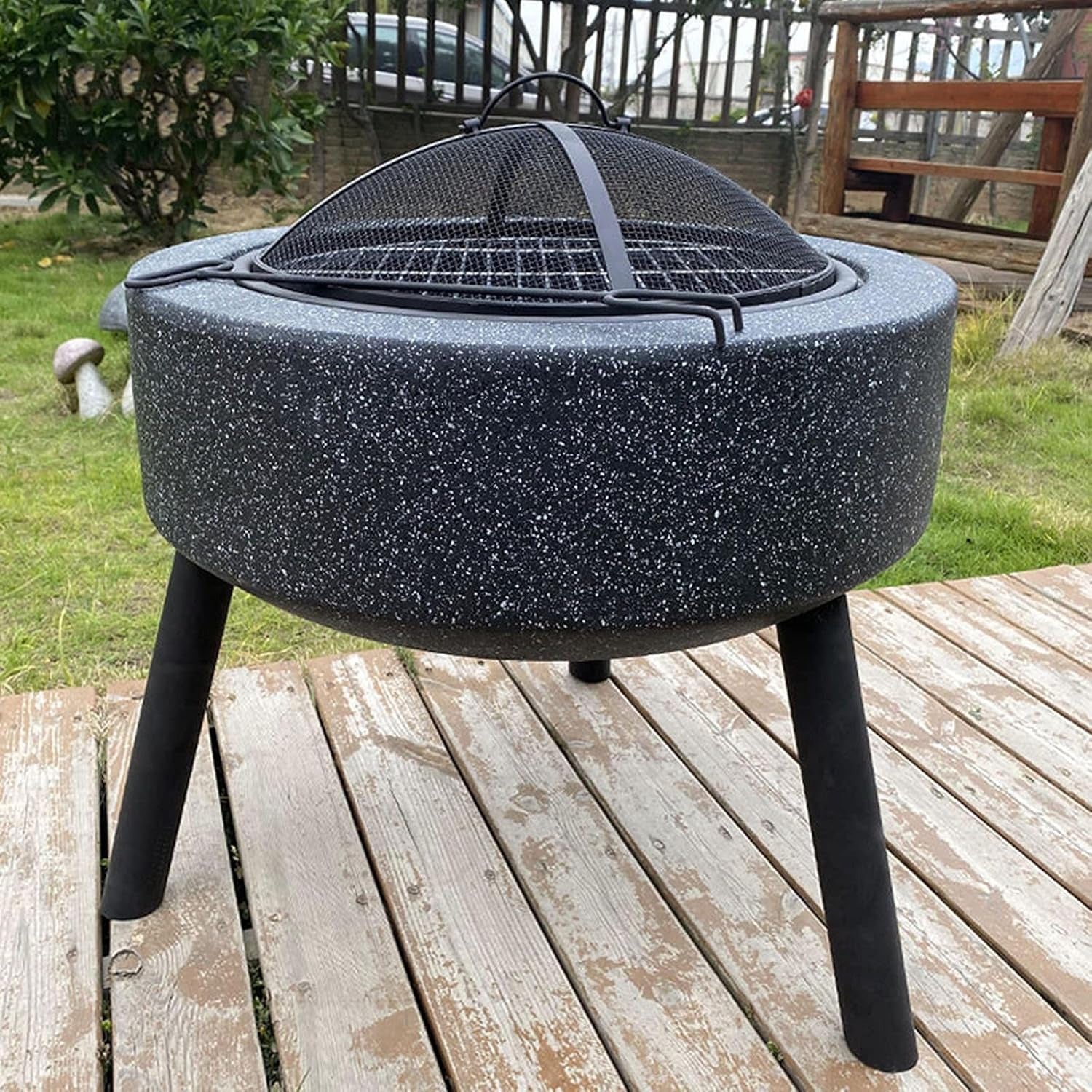 Outdoor Fire Pit & Charcoal Grill – Decorative Stone-Look Brazier (59×59×59cm) ALOMAIRI
