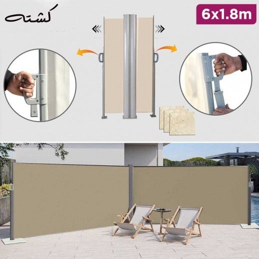 Kashta – Retractable Side Awning 2 Panels (6m × 1.8m) + Marble Support Base (50×50×3cm) ALOMAIRI