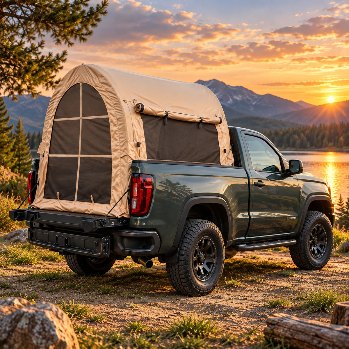 Toby’s Inflatable Truck Bed Tent 05 with Electric Pump, Waterproof 4 Season Oxford Pickup Camping Tent, Easy Setup Car Bed Tent with Mesh Windows & Awning